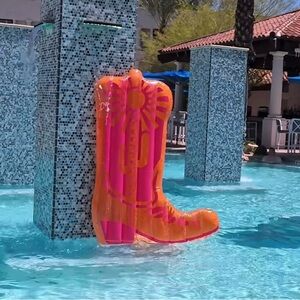 NEW 6ft Floatie Kings Inflatable Orange & Pink Cowboy Boot Pool Mattress Float